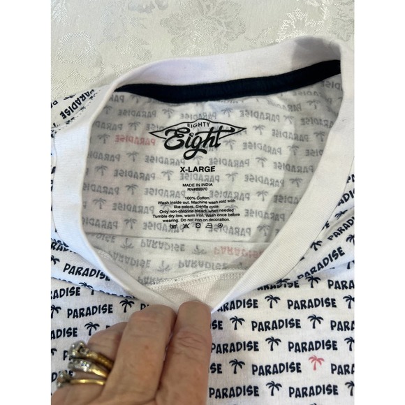 Paradise Short Sleeve Shirt white, black and pink EUC Size XL - Picture 4 of 6